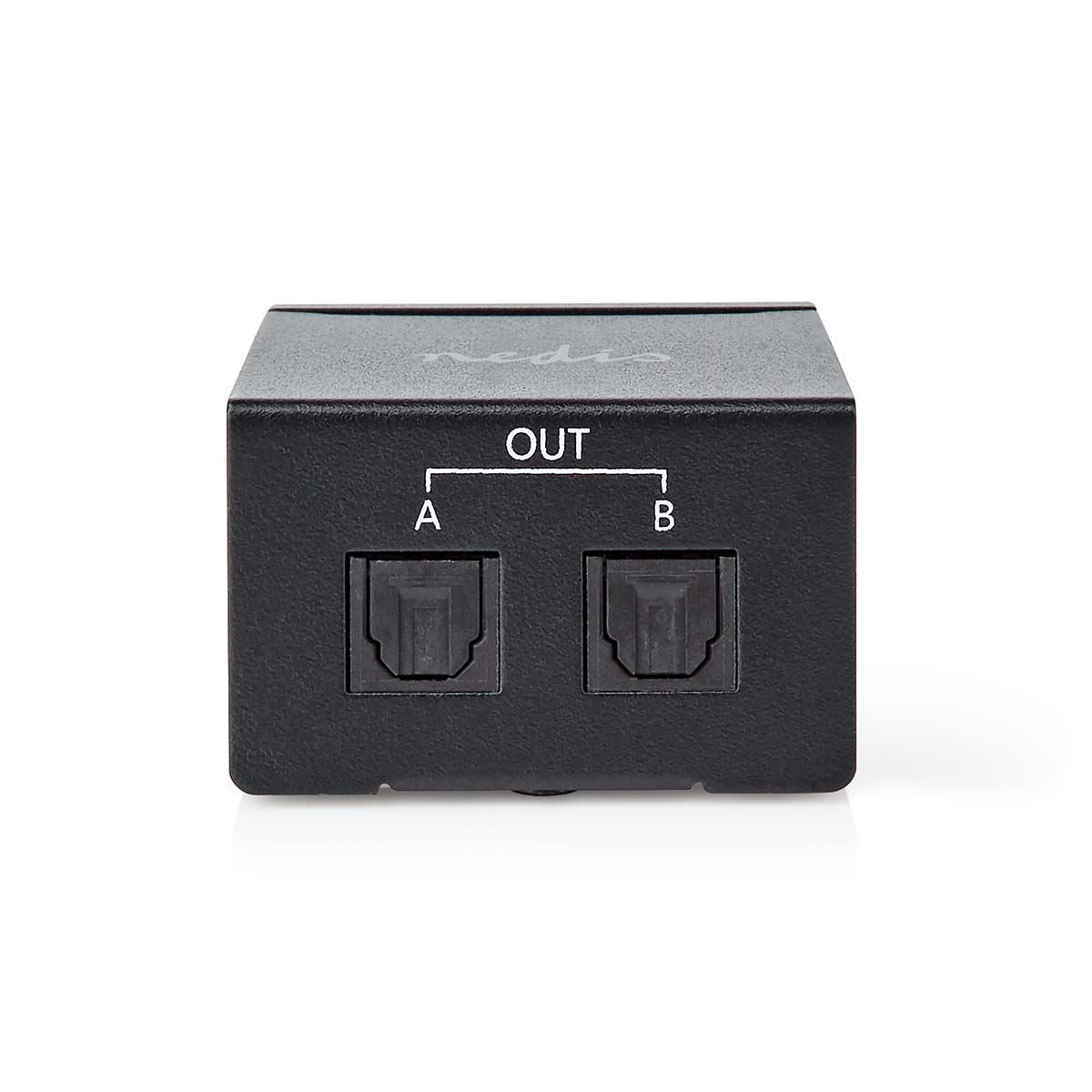 Nedis Digital Audio Splitter | 2-way | Connection input: TosLink Female to Connection output: 2x TosLink | Push Button | Metal | Black