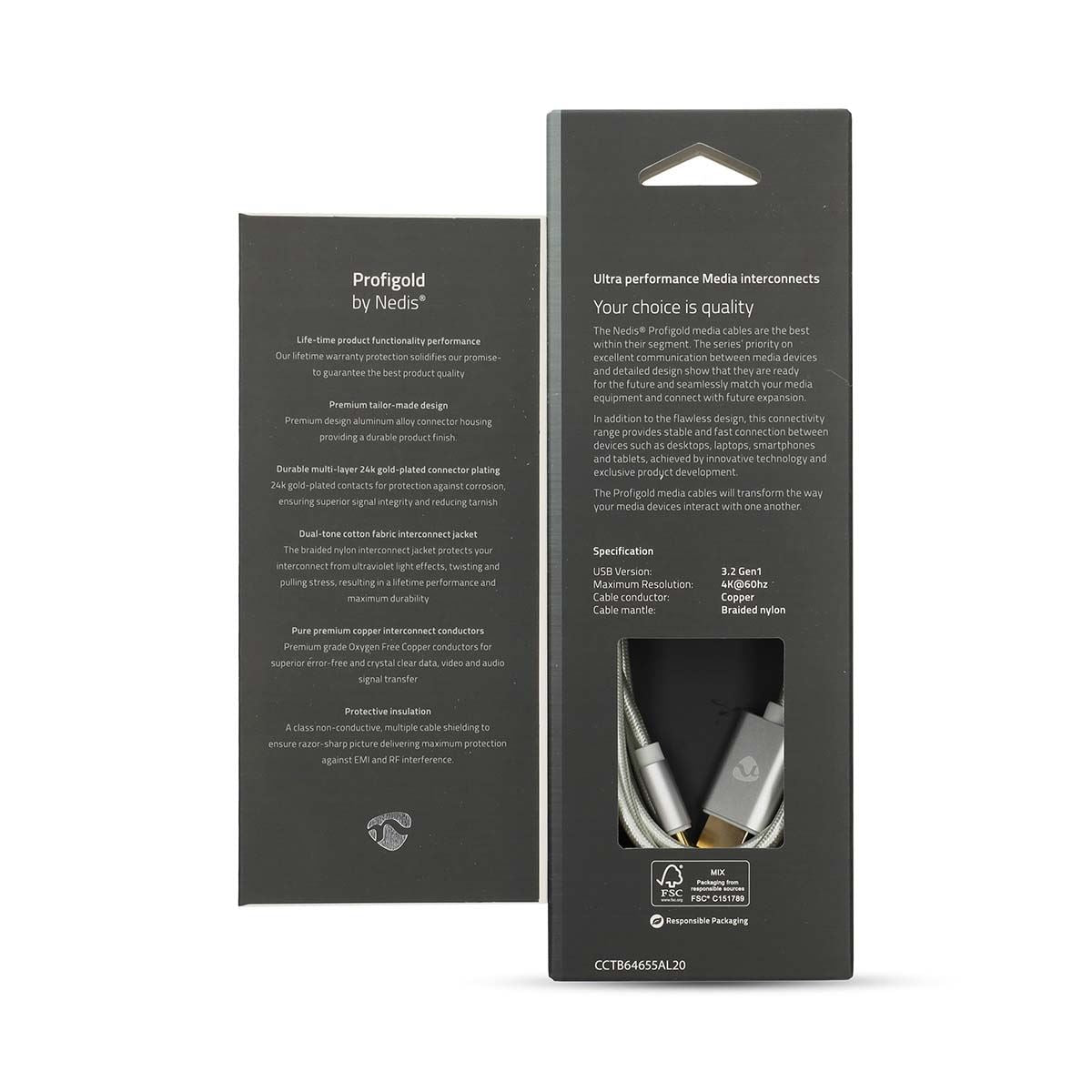 Nedis USB-C™ Adapter | USB 3.2 Gen 1 | USB-C™ Male | HDMI™ Connector | 4K@60Hz | 18 Gbps | 2.00 m | Round | Gold Plated | Braided / Nylon | Aluminium | Cover Window Box