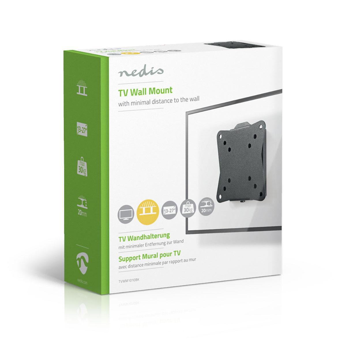 Nedis Fixed TV Wall Mount | 13 - 27 " | Maximum supported screen weight: 30 kg | Minimum wall distance: 20 mm | Steel | Black