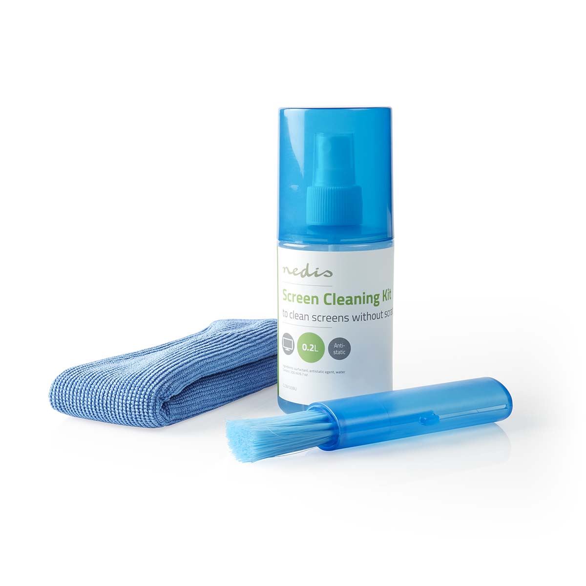 Nedis Screen Cleaner Kit for TV, PC, Smartphone & Tablet, 200 ml Spray, Brush & Pearl Cloth