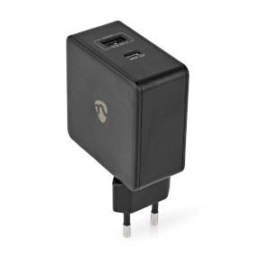 Nedis EU Euro Travel Wall Charger | 57 W | PD3.0 45W | Quick charge feature | 2.25 / 2.4 / 3.0 A | Number of outputs: 2 | USB-A / USB-C™ | No Cable Included | Automatic Voltage Selection | Black
