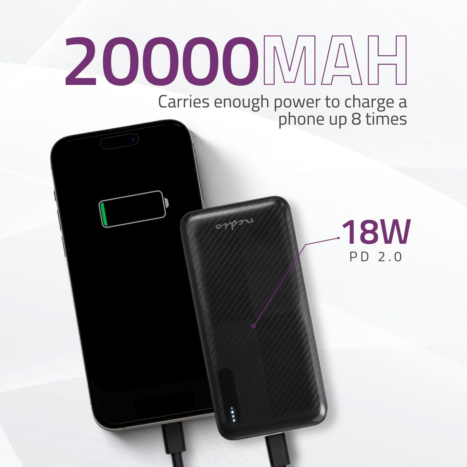 Nedis Powerbank | 20000 mAh | 1.5 / 2.0 / 3.0 A | Number of outputs: 2 | Output connection: 1x USB-A / 1x USB-C™ | Input connection: 1x Micro USB / 1x USB-C™ | PD2.0 18W | Lithium-Polymer
