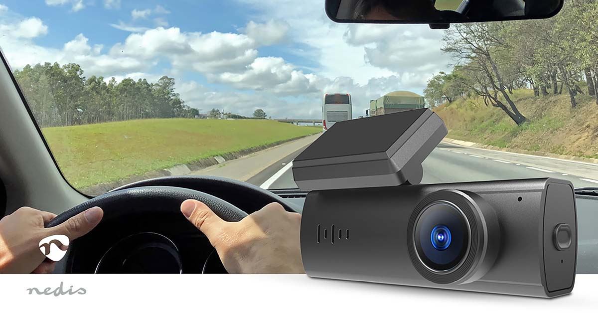 Nedis Dash Cam, Full HD 1080p @30fps, Wi-Fi, Loop Recording, 150 Degree Wide Angle, Photo Mode, Night View, Supports 128GB microSD, USB-C, Built-In Mic & Speaker - Black