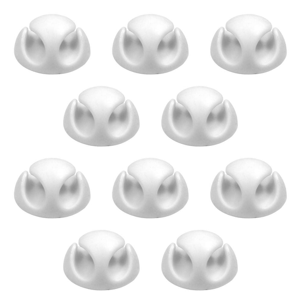 Ex-Pro 10 Pack Double Cable Desk Tidy Clips, Self Adhesive Cord Holder Clips for USB Power Wire PC Office Home, White