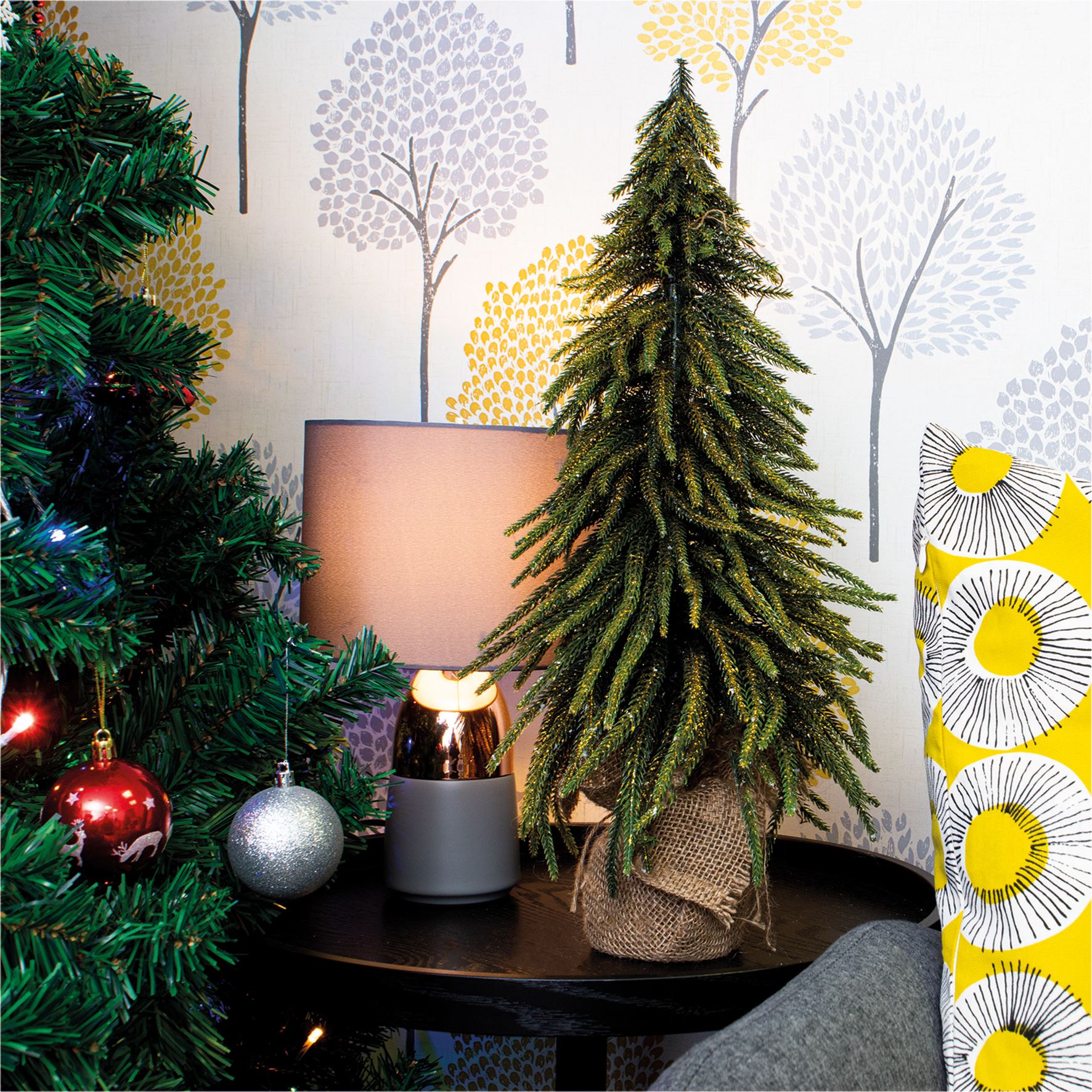 Decorative Gold Finish Mini Artificial Christmas Tree in Hessian Bag - 52cm