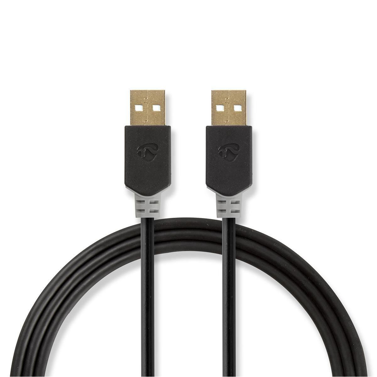 Nedis USB Cable | USB 2.0 | USB-A Male | USB-A Male | 480 Mbps | Gold Plated | 2.00 m | Round | PVC | Anthracite | Box