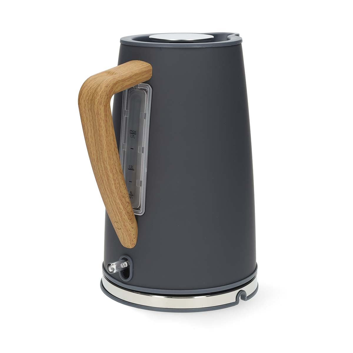 Nedis 1.7L Soft Touch Jug Kettle with Wood Effect Handle, Overheat Protection, Removeable Filter, 2.2KW - Grey