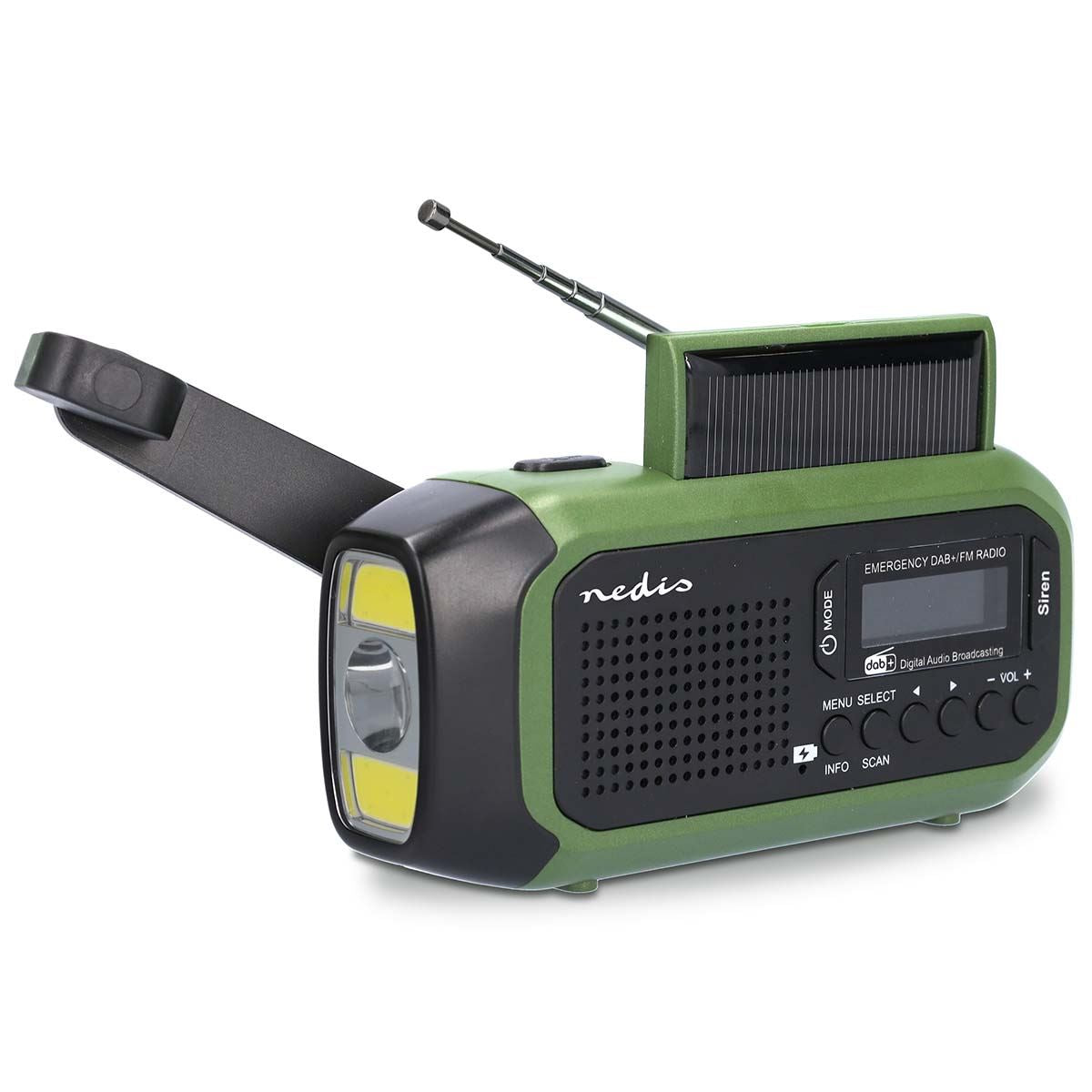 Nedis Portable Emergency DAB+/FM Wind Up Radio with Solar Panel & Hand Crank, with 2500mAh Rechargeable USB Power Bank, LED Torch & SOS Alarm, for Camping, Hiking & Outdoor