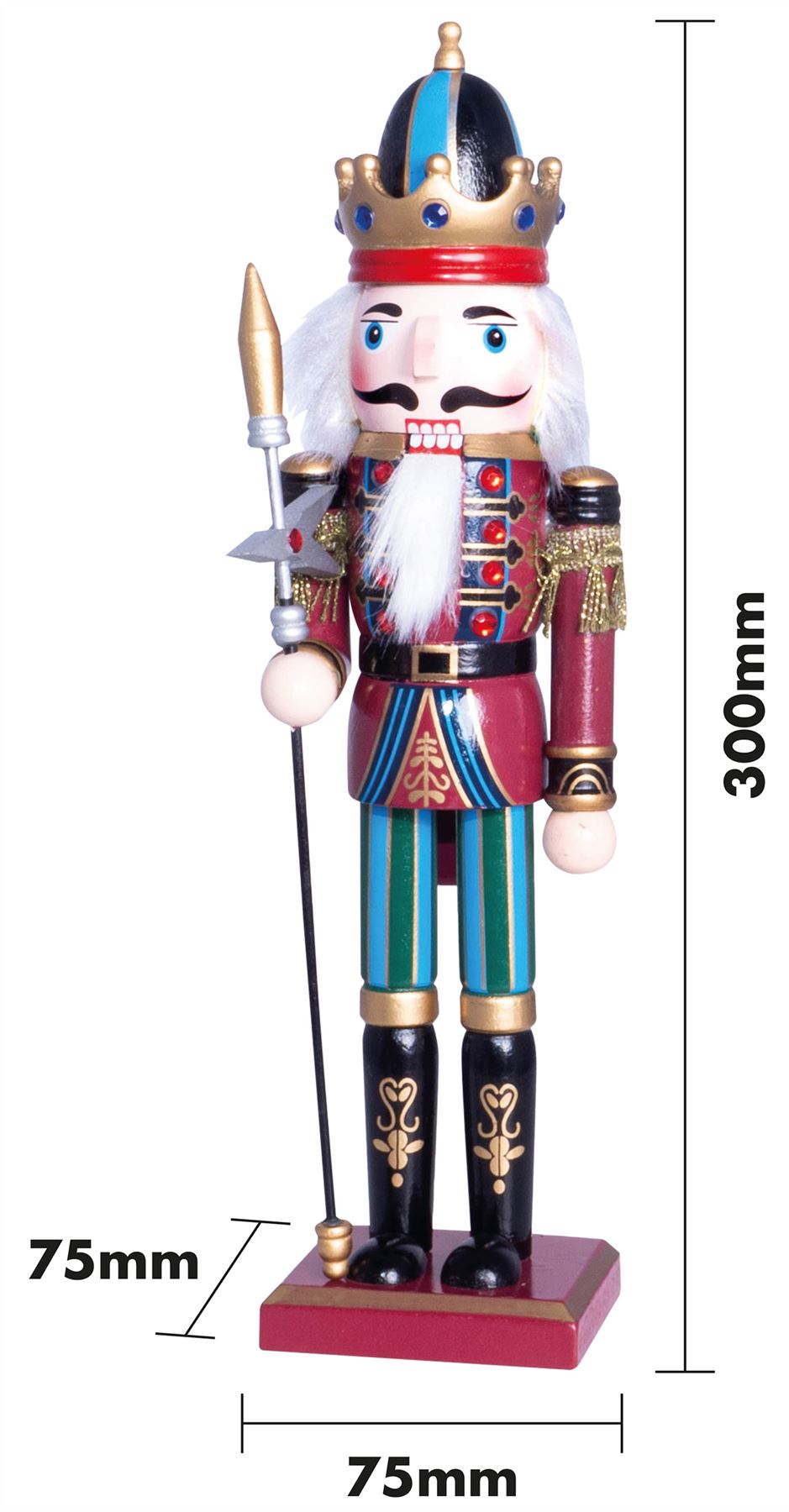 30cm Wooden Traditional Christmas Nutcracker Decoration with Staff