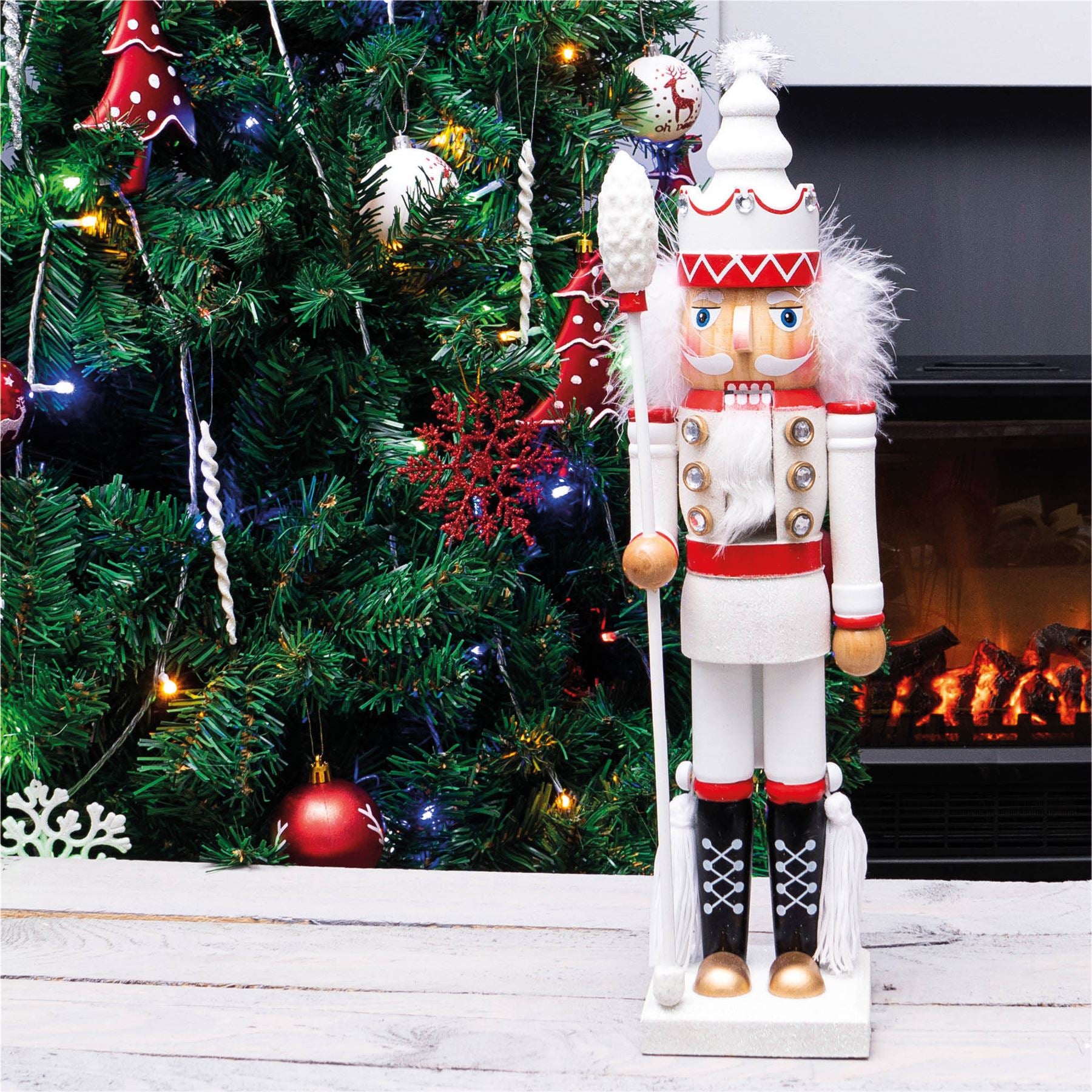 40cm Traditional Christmas Nutcracker Wooden Soldier Decoration White and Red