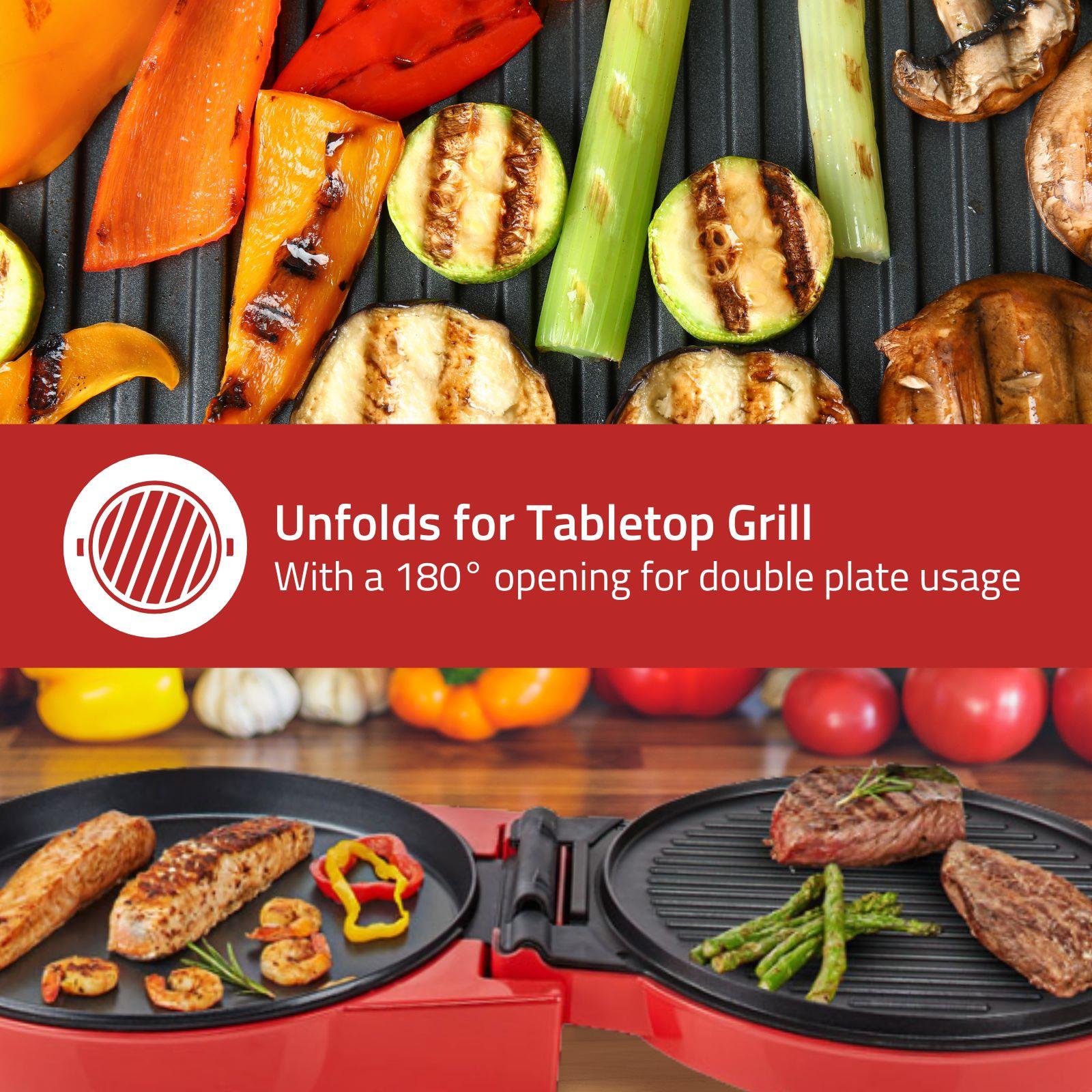 Nedis Electric Pizza Maker & Grill, 1800W, with Non-Stick 12" Plates, Adjustable Temperature & 180° Opening