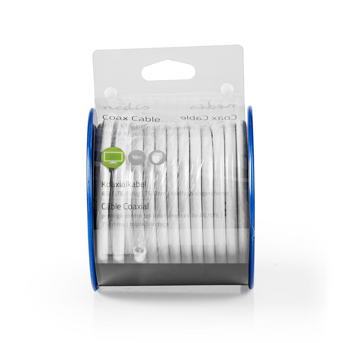 Nedis Coax Cable On Reel | 4G / LTE secure | 75 Ohm | Triple Shielded | ECA | 10.0 m | Coax | PVC | White | Reel