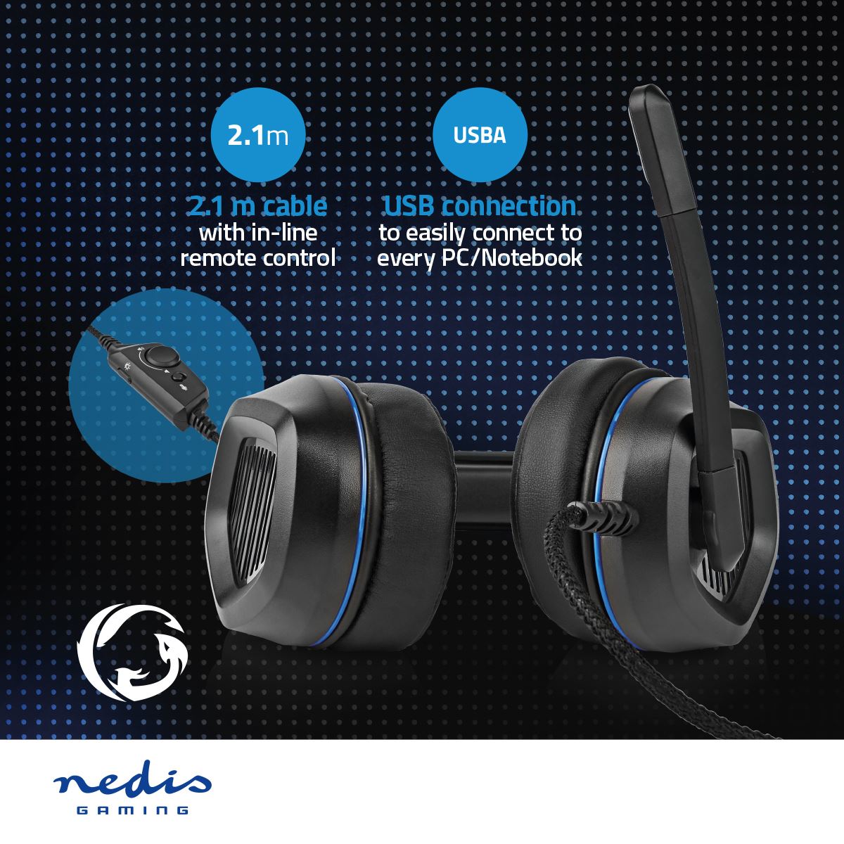 Nedis Gaming Headset | Over-Ear | Surround | USB Type-A | Fold-Away Microphone | 2.10 m | LED