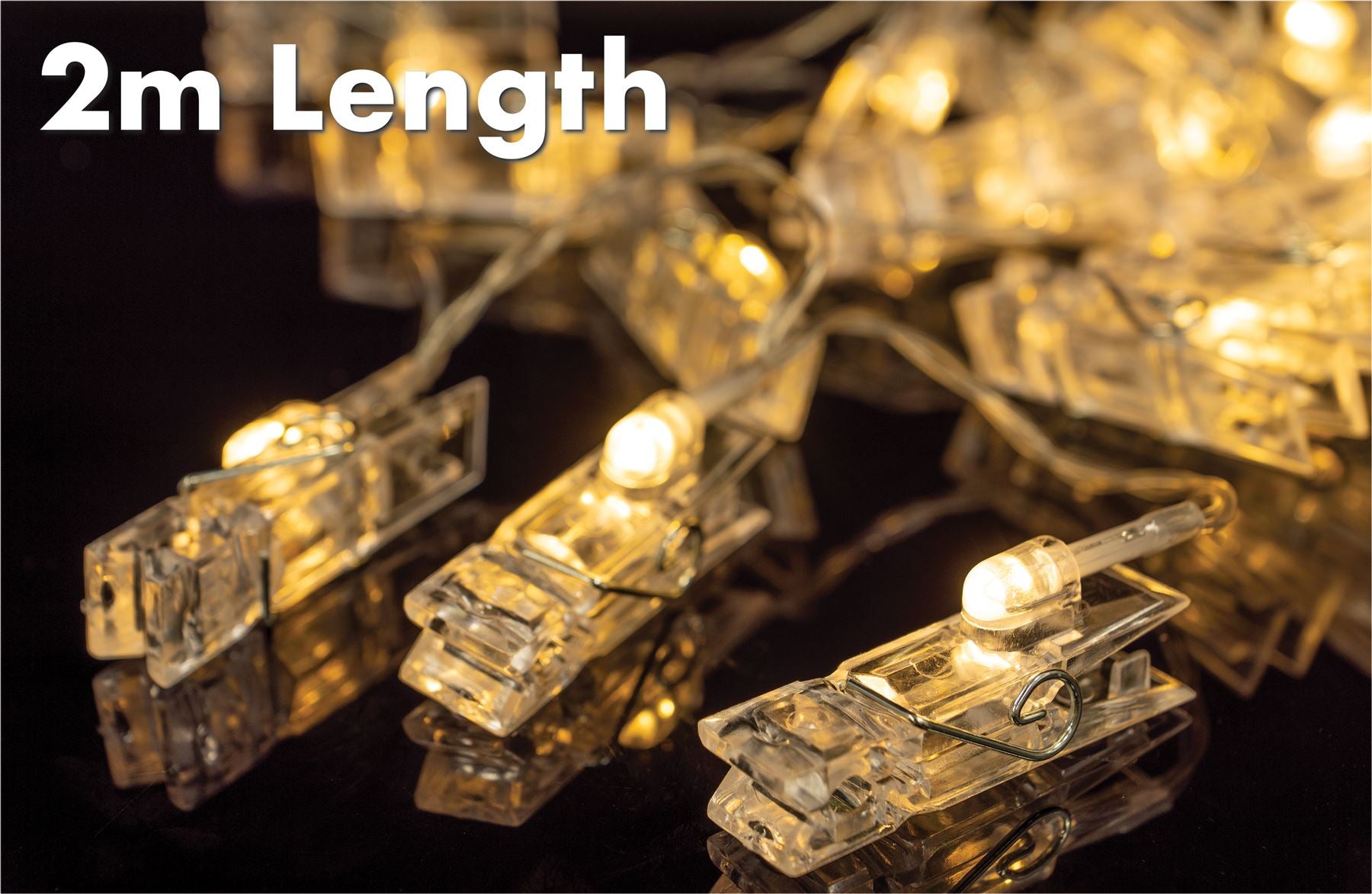 2m Battery Powered Warm White LED Decorative Fairy Clip String Lights - Up to 20 Photos - For Home, Bedroom and Events