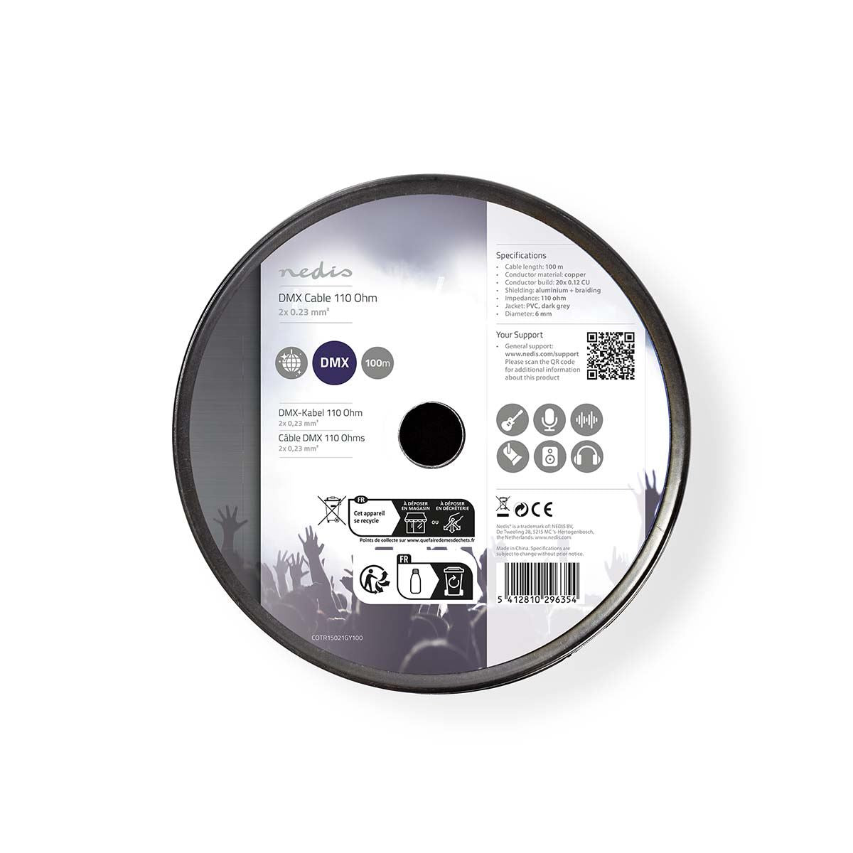 Nedis DMX Cable | 110 Ohm | 20 x 0.12 mm | 100.0 m | Round | PVC | Dark Grey | Reel