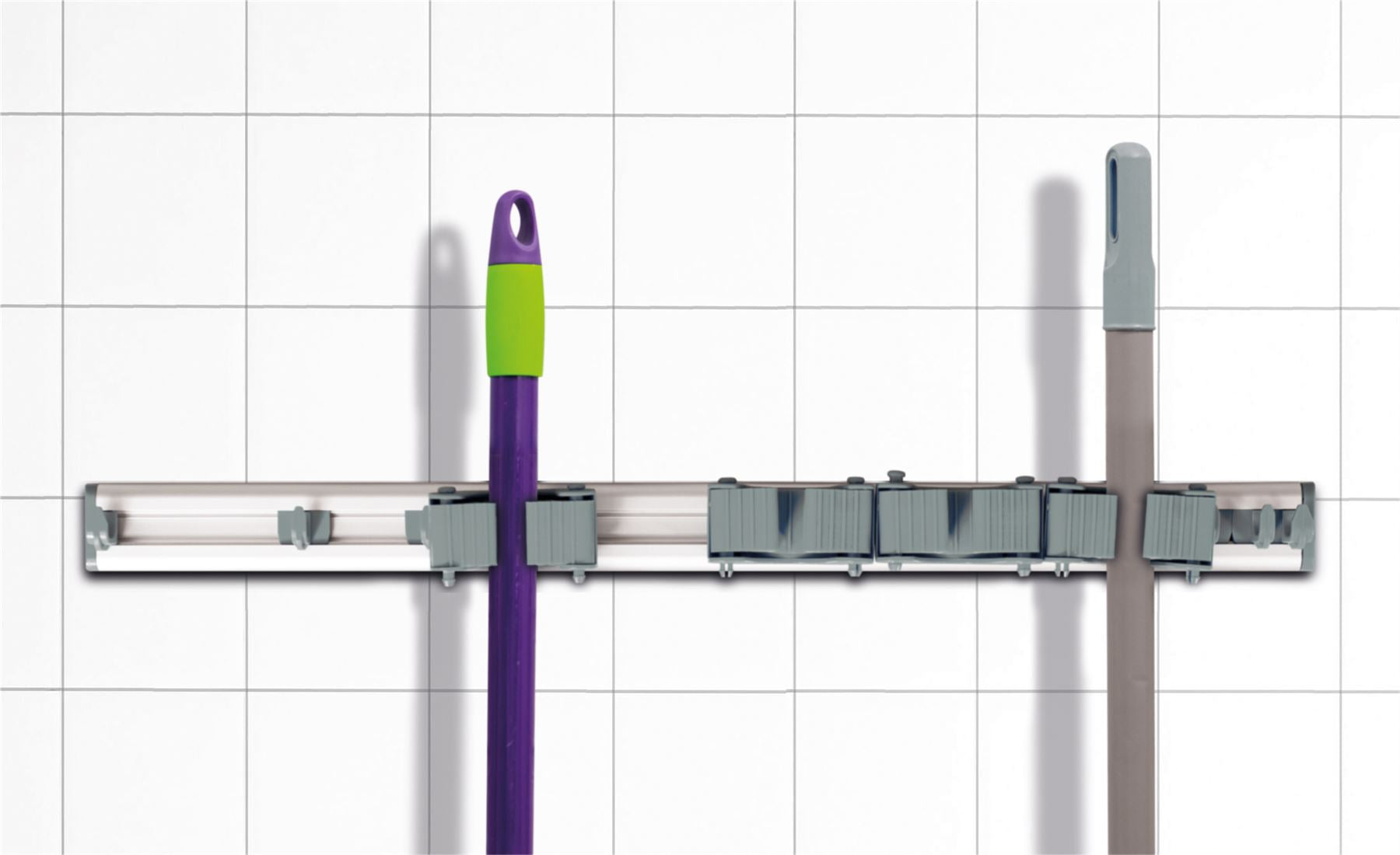 Wall Mounted 5 Rack Kitchen Storage Mop Broom Holder Organiser Brush Hanger Hook