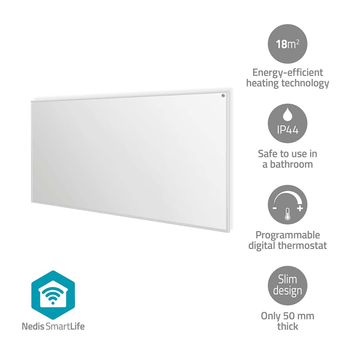Nedis SmartLife Infrared Heating Panel | 700 W | 1 Heat Setting | Adjustable thermostat | Remote control | IP44 | White