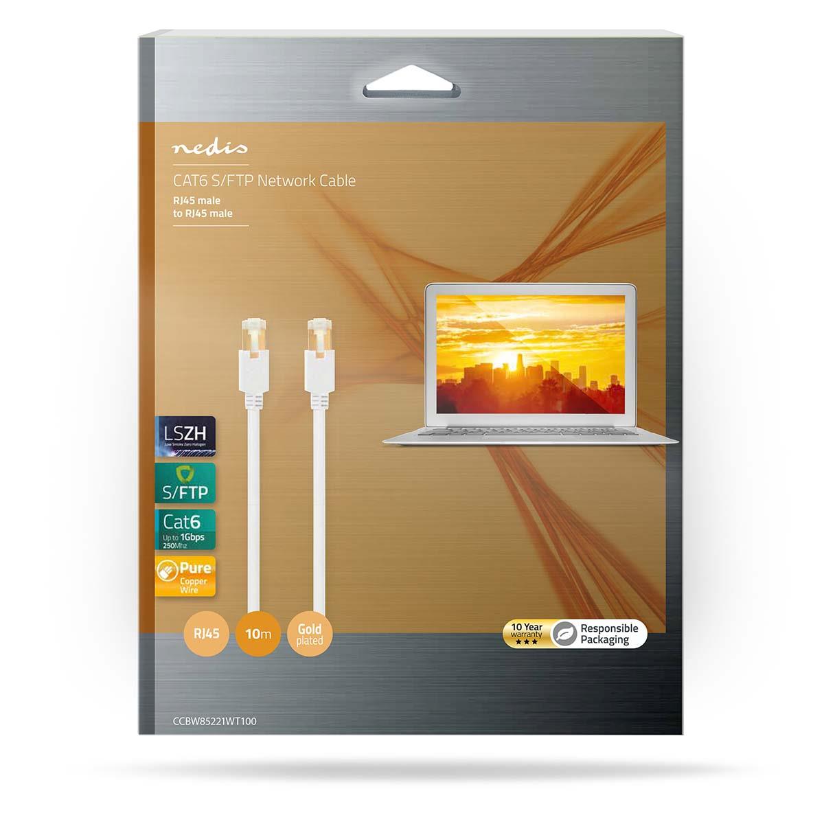 Nedis CAT6 Network Cable | RJ45 Male | RJ45 Male | S/FTP | 10.0 m | Round | LSZH / PVC | White | Window Box