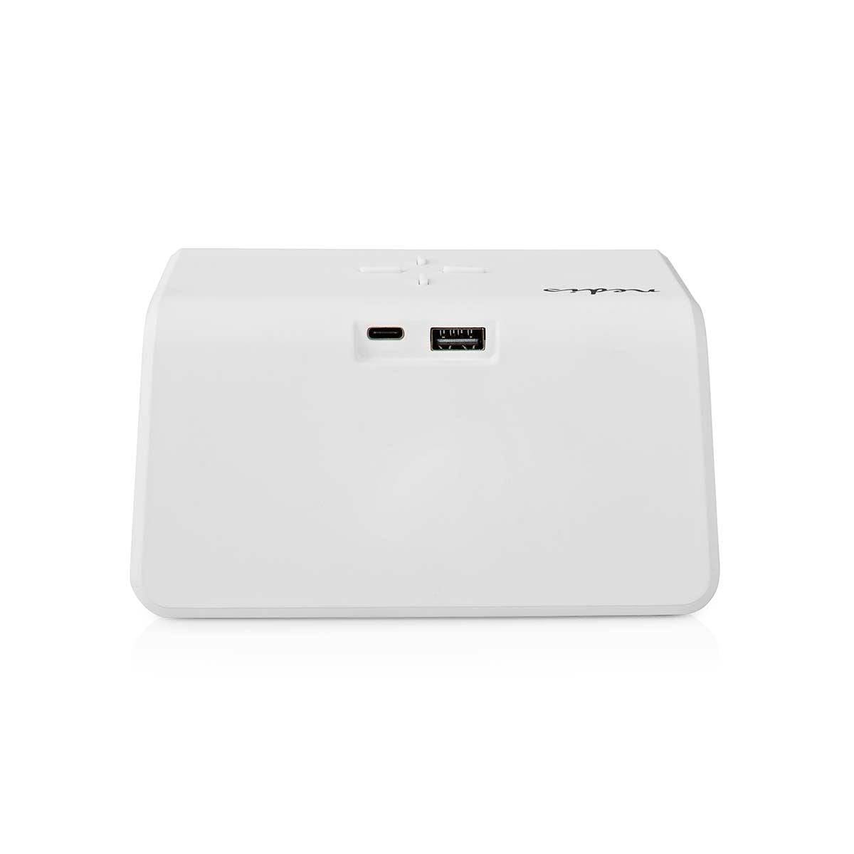 Nedis Wireless Charging Alarm Clock With Qi Certified Dock, Dual Programmable Alarms, Dimmable Backlit Display, Colour Changing Night Light - White