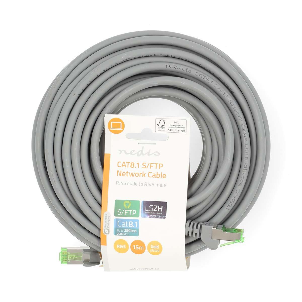 Nedis Cat 8.1 Network Cable | S/FTP | RJ45 Male | RJ45 Male | 15.0 m | Round | LSZH | Grey | Label