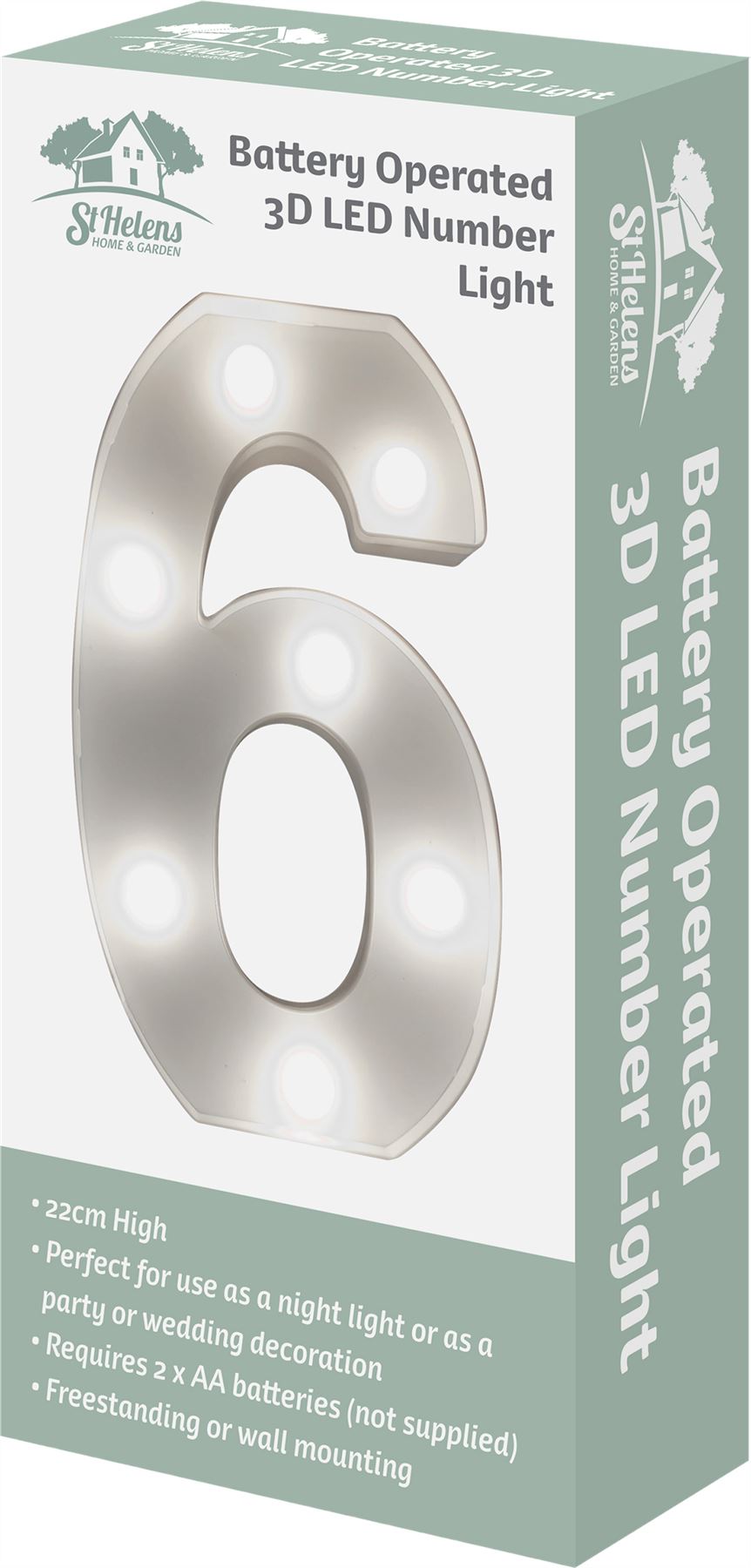 "6" Light Up 3D LED 22cm Numbers Party Birthday Wedding Battery Operated