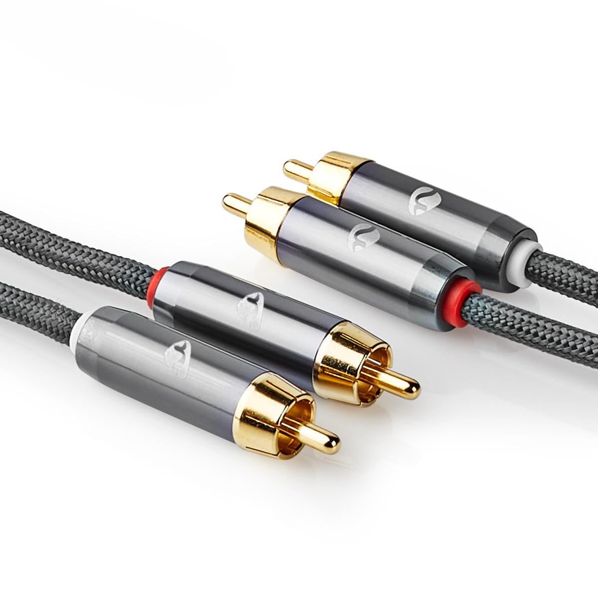 Nedis Stereo Audio Cable | 2x RCA Male | 2x RCA Male | Gold Plated | 1.00 m | Round | Grey / Gun Metal Grey | Cover Window Box
