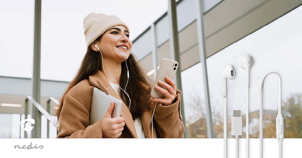 Nedis Wired Earphones | USB-C™ | Cable length: 1.20 m | Built-in microphone | Volume control | White