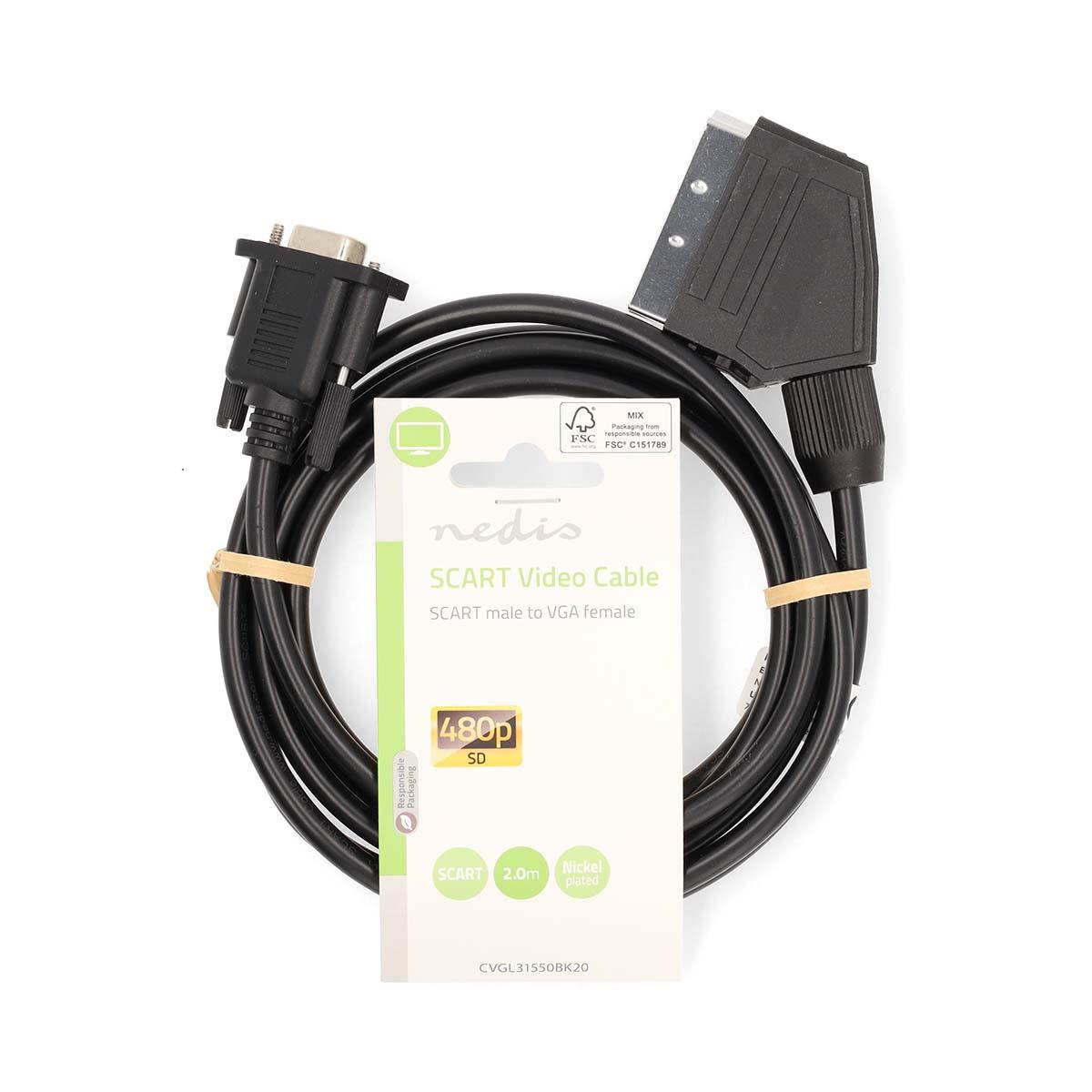 Nedis SCART Cable | SCART Male | VGA Female | Nickel Plated | 480p | 2.00 m | Round | PVC | Black | Label