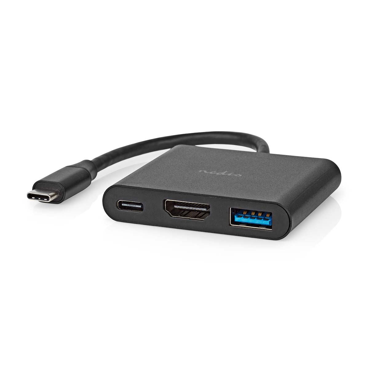 Nedis USB Multi-Port Adapter | 3-in-1 | USB 3.2 Gen 1 | USB-C™ Male | HDMI™ Output / USB-A Female / USB-C™ Female | 5 Gbps | 0.10 m | Round | Nickel Plated | PVC | Black | Box