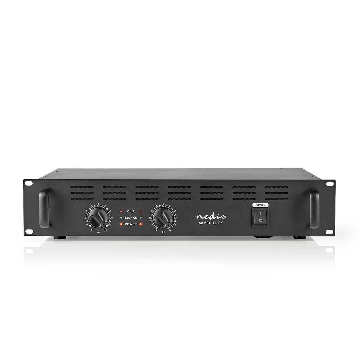 Nedis PA Amplifier, Semi-Professional 2x 150 W with Built-In Cooler, Peak Level Indicator, Fits 19"  Rack Cabinets, XLR, Lockable Speaker Connector & Binding Posts