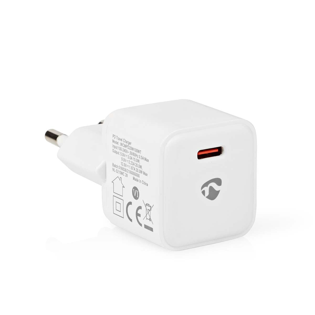 Nedis EU Euro Travel Wall Charger | 20 W | PD3.0 20W | Quick charge feature | 1.67 / 2.22 / 3.0 A | Number of outputs: 1 | USB-C™ | Automatic Voltage Selection | White