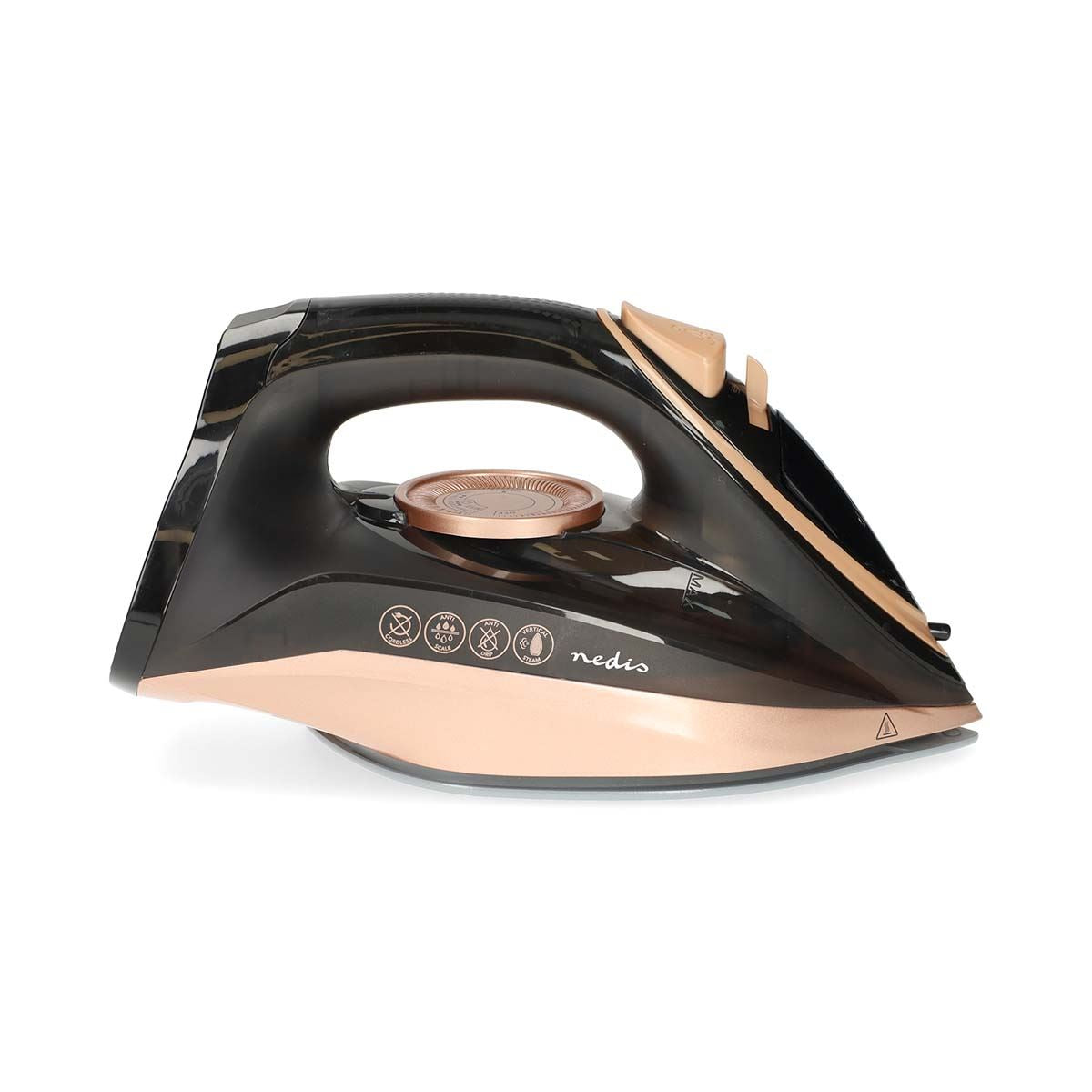 Nedis Steam Iron 2200W, Powerful Fast Heating, Adjustable Steam Control, Vertical Steam Spray Function, Large 260ml Water Tank, Stainless Steel Soleplate - Rose Gold