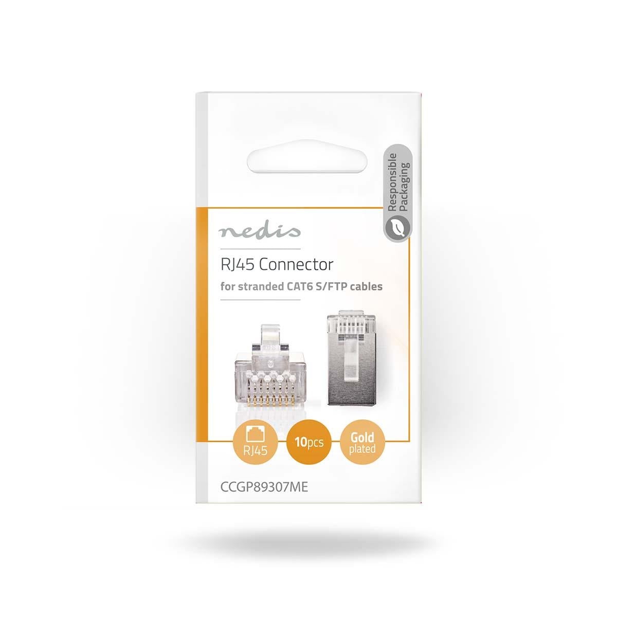 Nedis RJ45 Connector | Male | Stranded STP CAT6 | Straight | Gold Plated | 10 pcs | PVC | Transparent