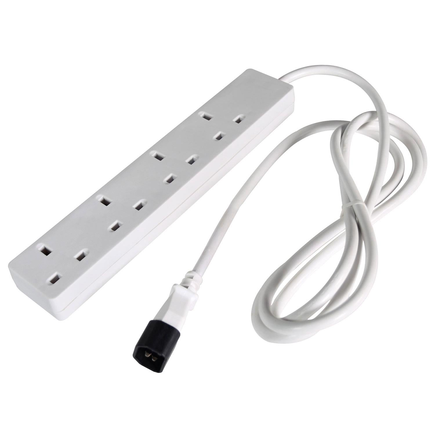 Mercury 2m IEC C14 to 4 Way UK Mains Sockets Lead UPS Power Splitter White