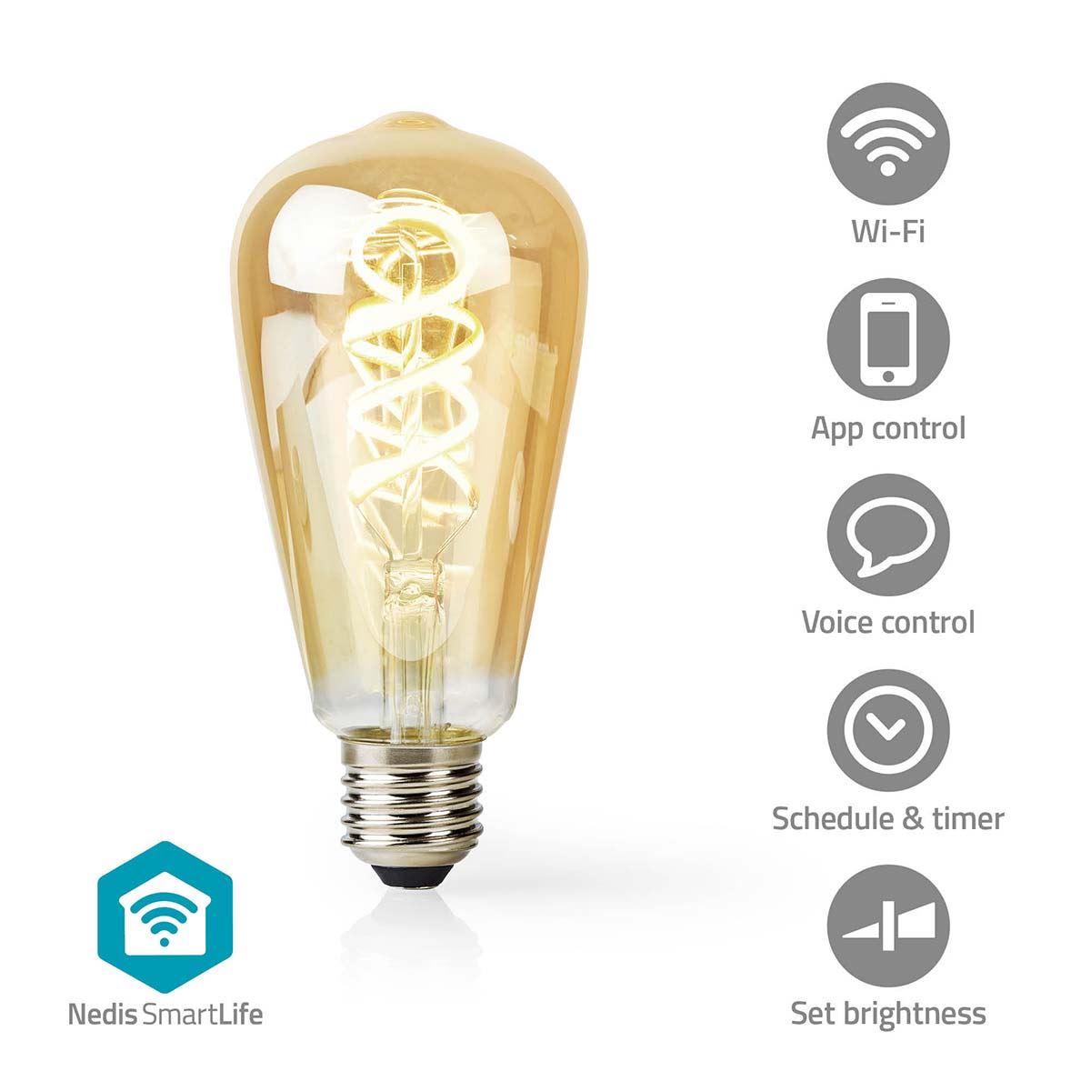 Nedis SmartLife LED Filament Bulb | E27 | 360 lm | 4.9 W | Warm to Cool White | 1800 - 6500 K | Glass | Android™ / IOS | ST64 | 1 pcs