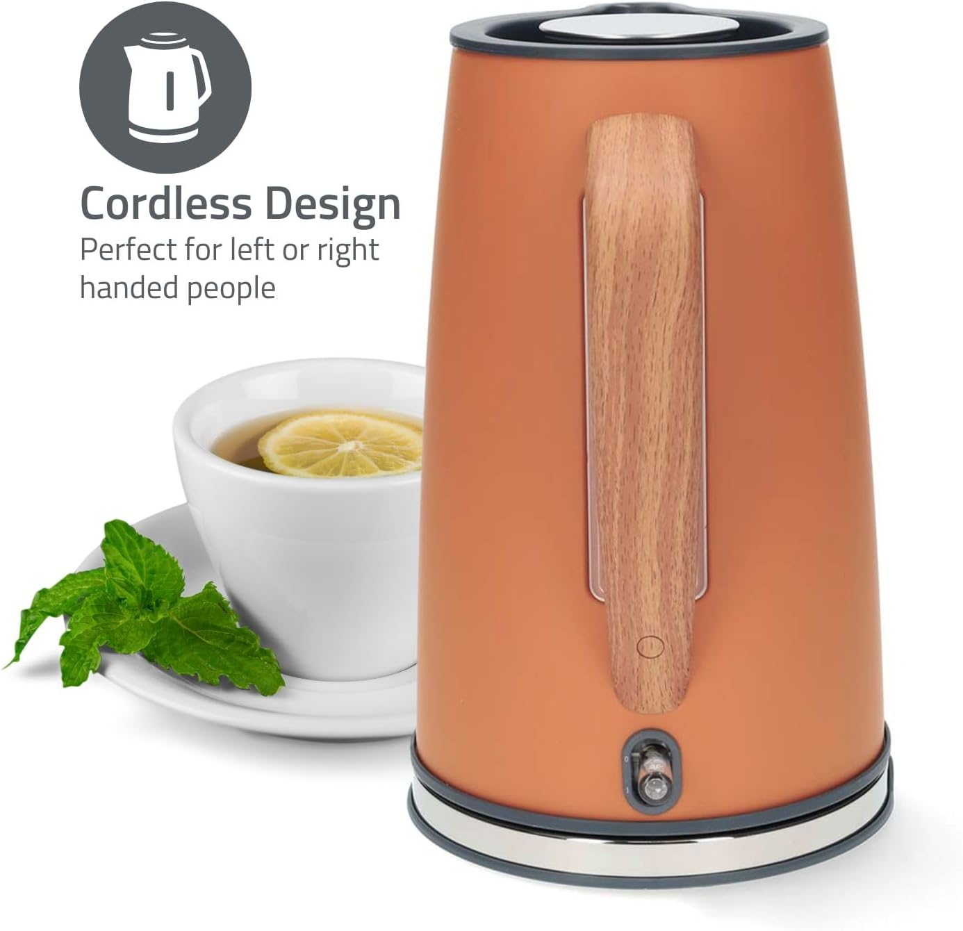 Nedis 1.7L Soft Touch Jug Kettle with Wood Effect Handle, Overheat Protection, Removeable Filter, 2.2KW - Orange