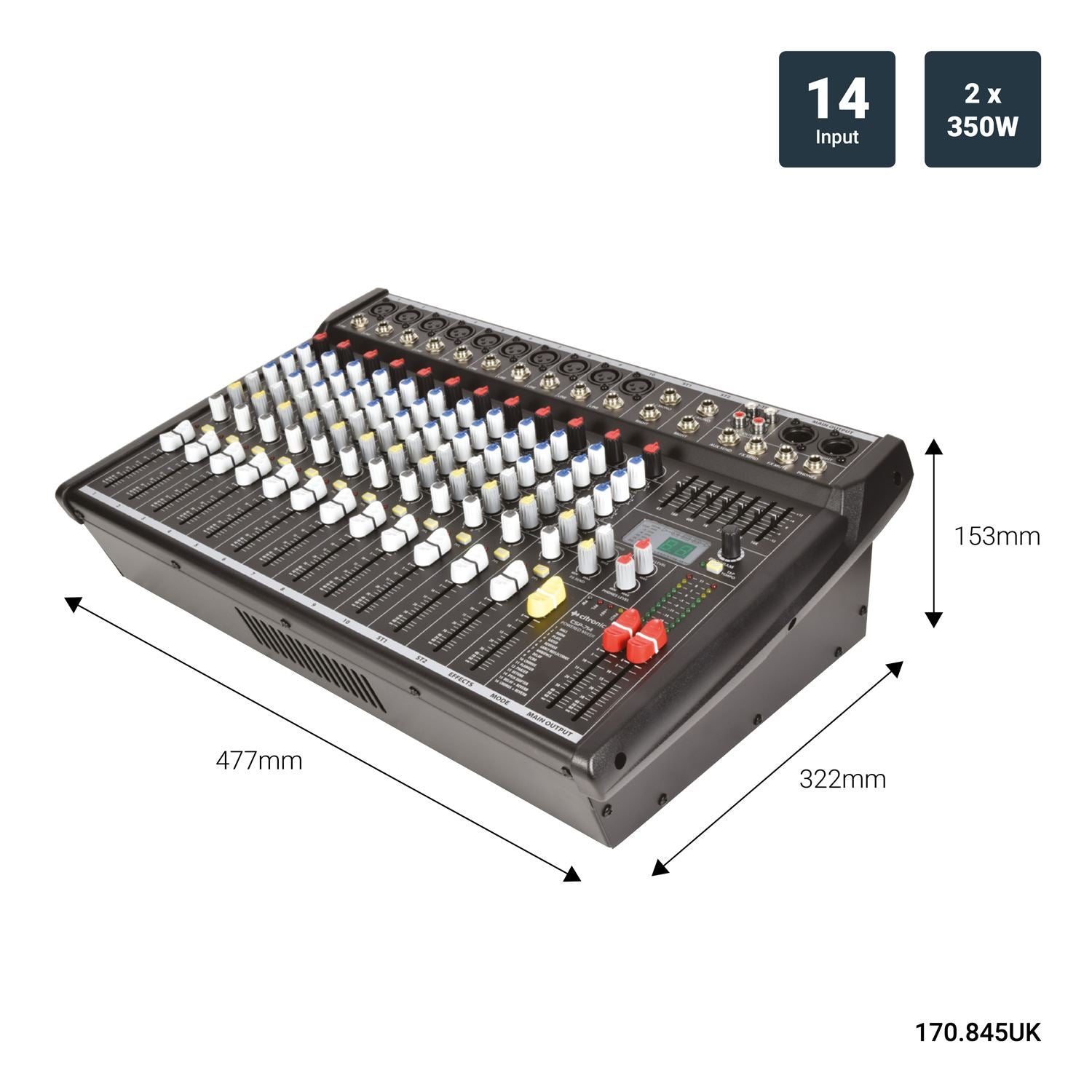 Citronic CSP Series Compact Powered Mixer With Built In Effects 14 inputs 700W