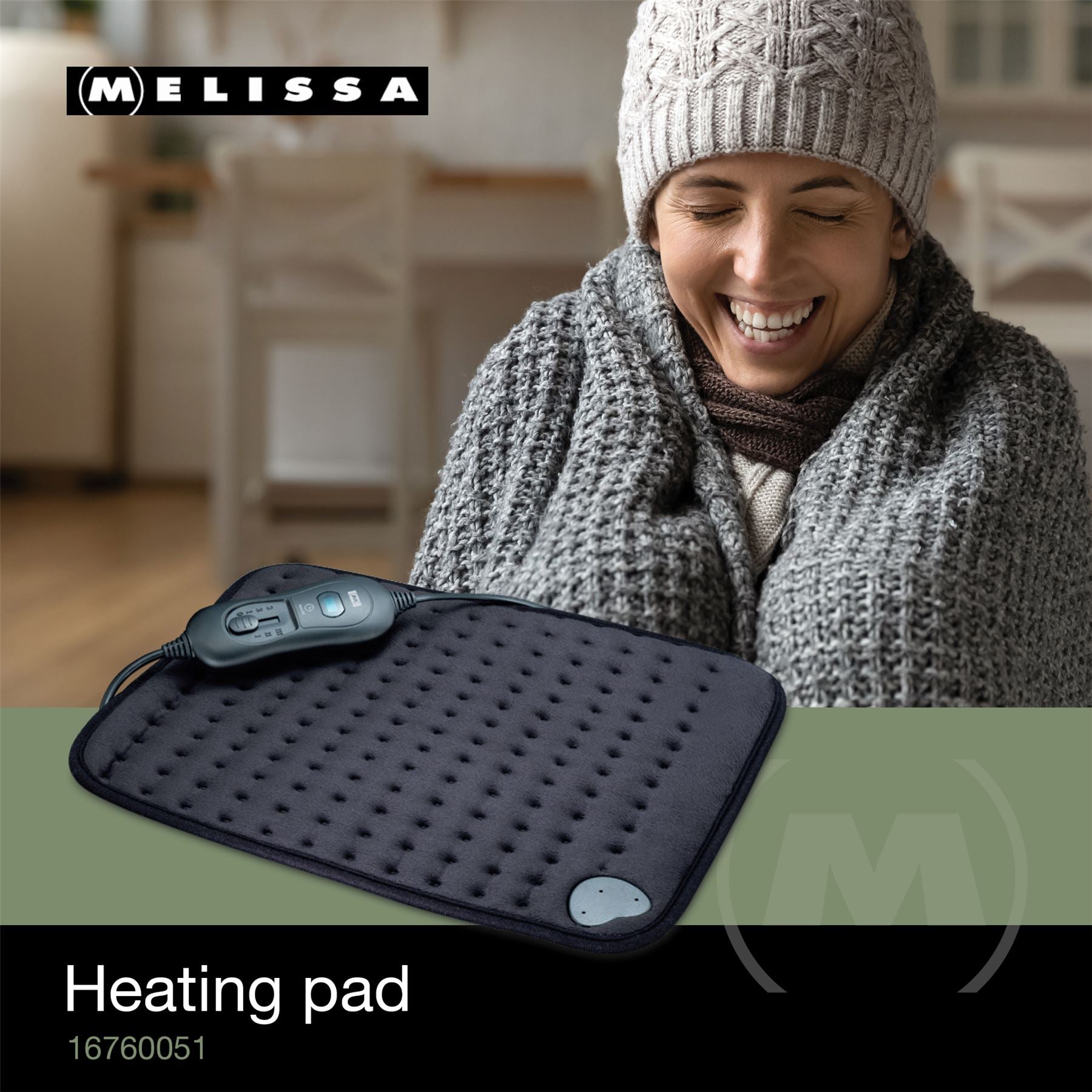 MELISSA Electric Heat Pad for Pain Relief, 40 x 30cm with 3 Adjustable Temperatures and Auto-Off, Machine Washable, for Back, Stomach, Arm, Leg, Neck, Shoulders, Muscle & Period Pain
