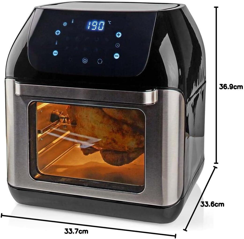Nedis 12L Hot Air Fryer Mini Oven XXL Multifunctional 9-in-1 with Rotisserie, 9 Pre-Set Programmes, & Timer, 1500W