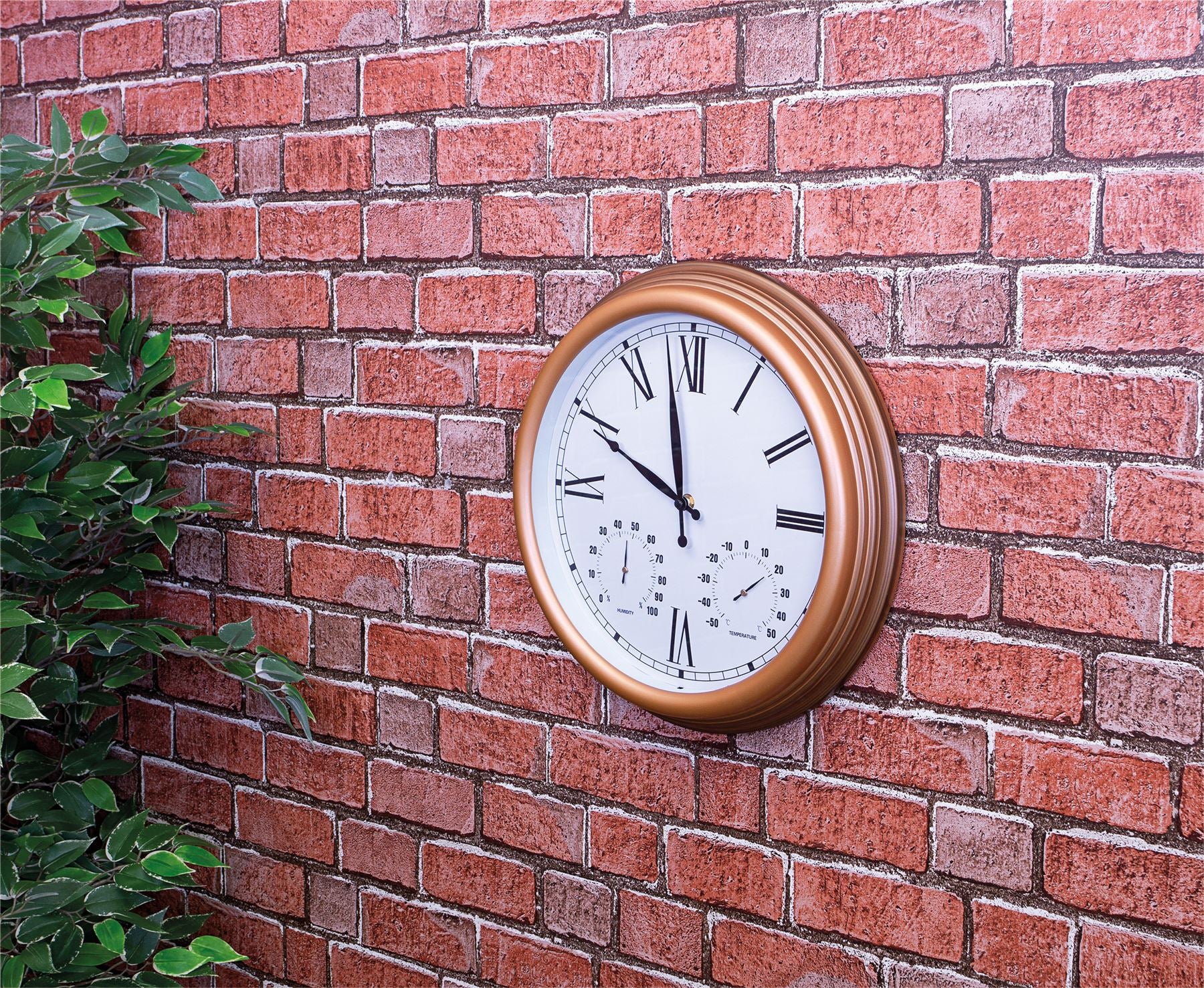 Vintage Style 15" Outdoor and Indoor Garden Wall Clock with Thermometer and Humidity Hygrometer - Copper