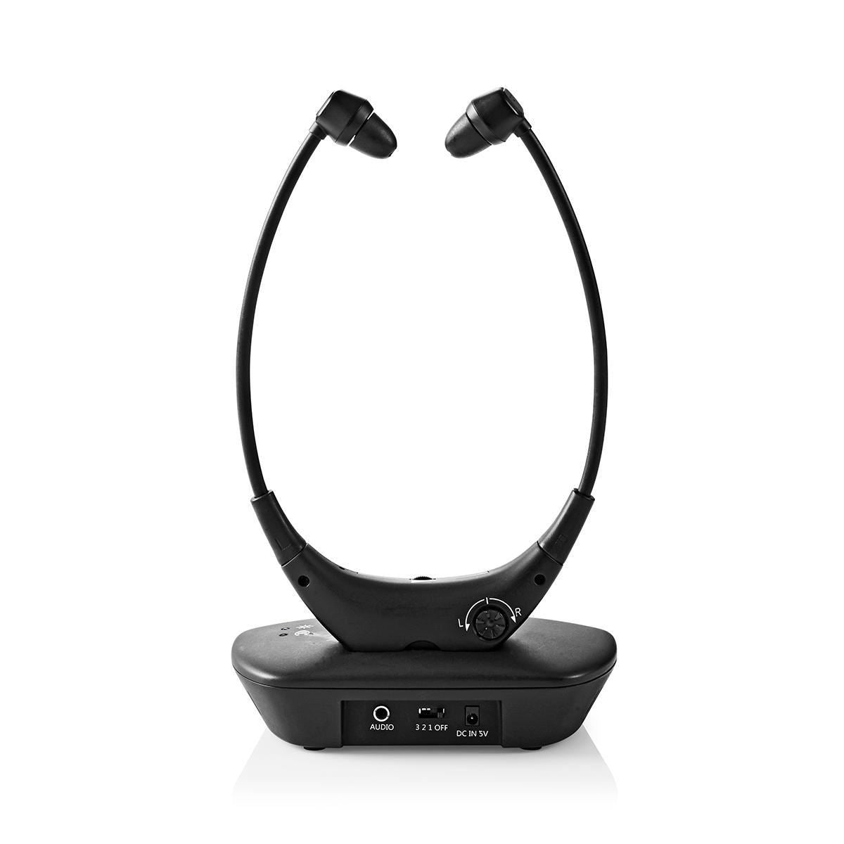 Nedis Wireless TV Headphones | RF, frequency 868 Mhz | In-Ear | Maximum battery play time: 4.5 hrs | 35 m | Digital Audio | Charging dock | Balance control | Black