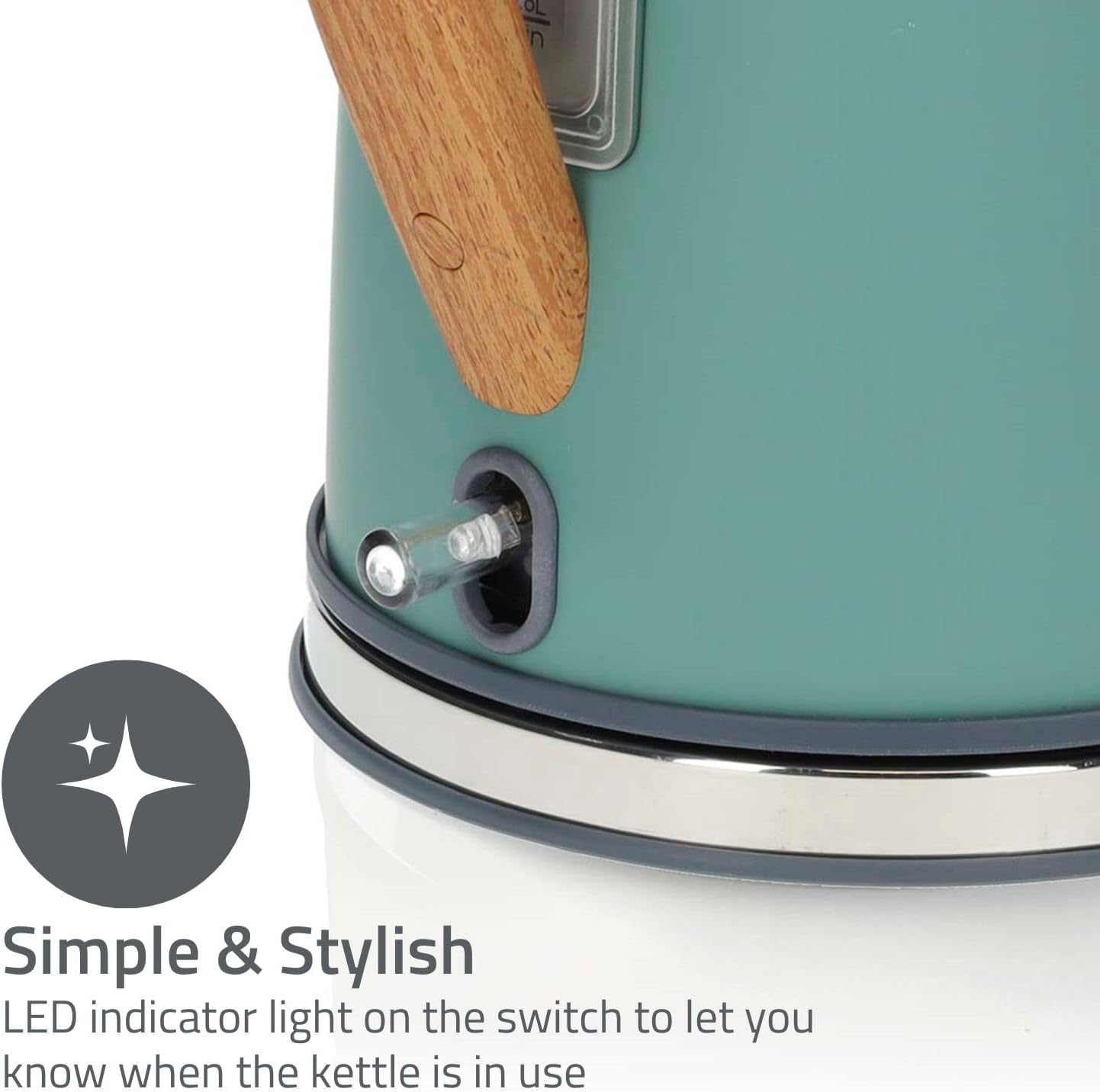 Nedis 1.7L Soft Touch Jug Kettle with Wood Effect Handle, Overheat Protection, Removeable Filter, 2.2KW - Matte Green