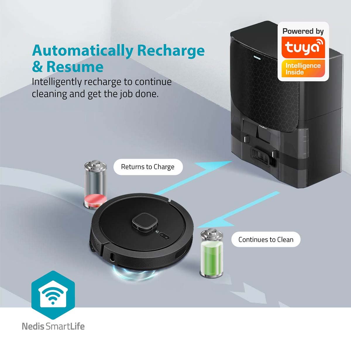 Nedis SmartLife Robot Vacuum Cleaner | Laser Navigation | Wi-Fi | Capacity collection reservoir: 0.6 l | Automatic charging | Maximum operating time: 3 hrs | Black | Android™ / IOS