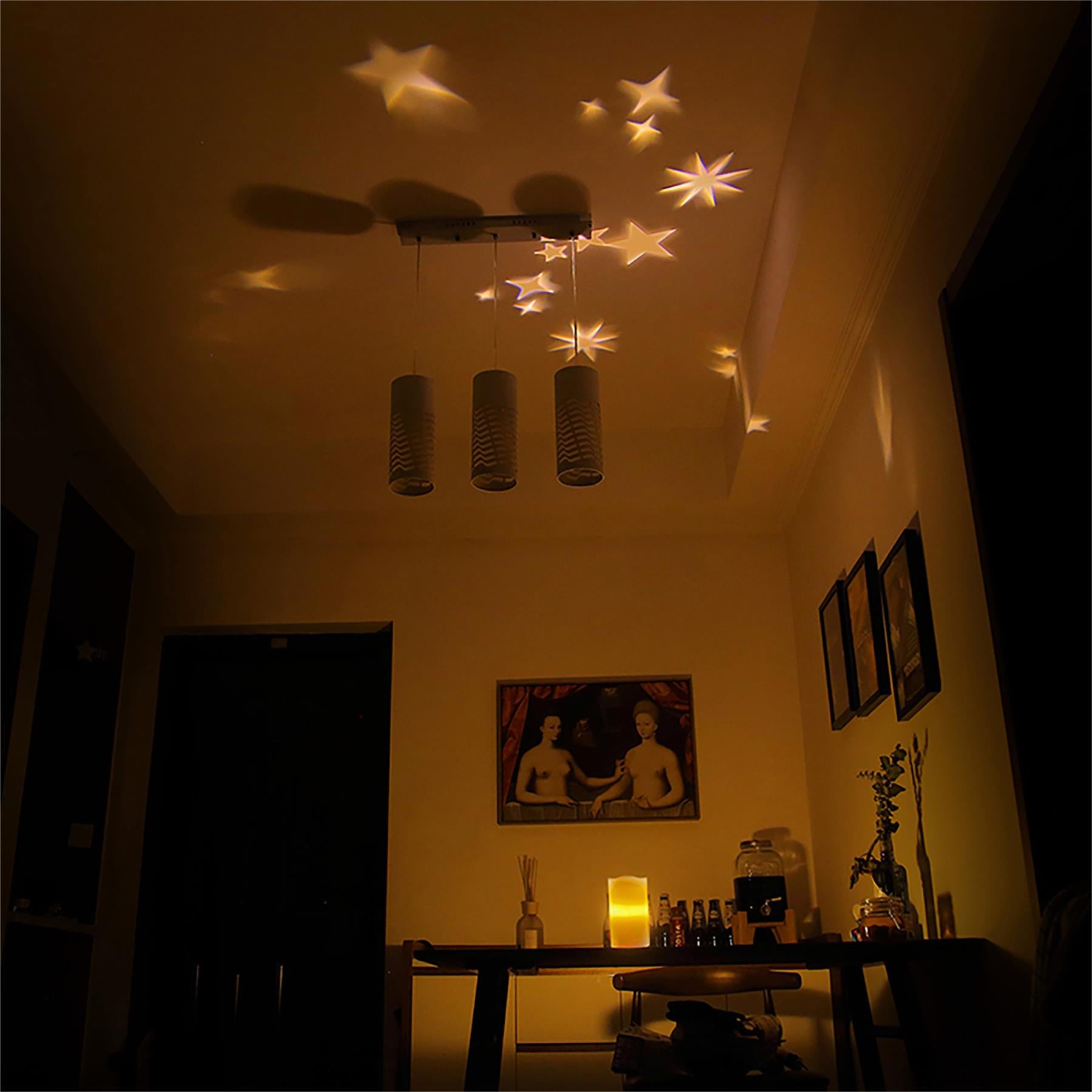 LED Artificial Flameless Candle with White Stars Projector Light, Dimmable Brightness and Timer