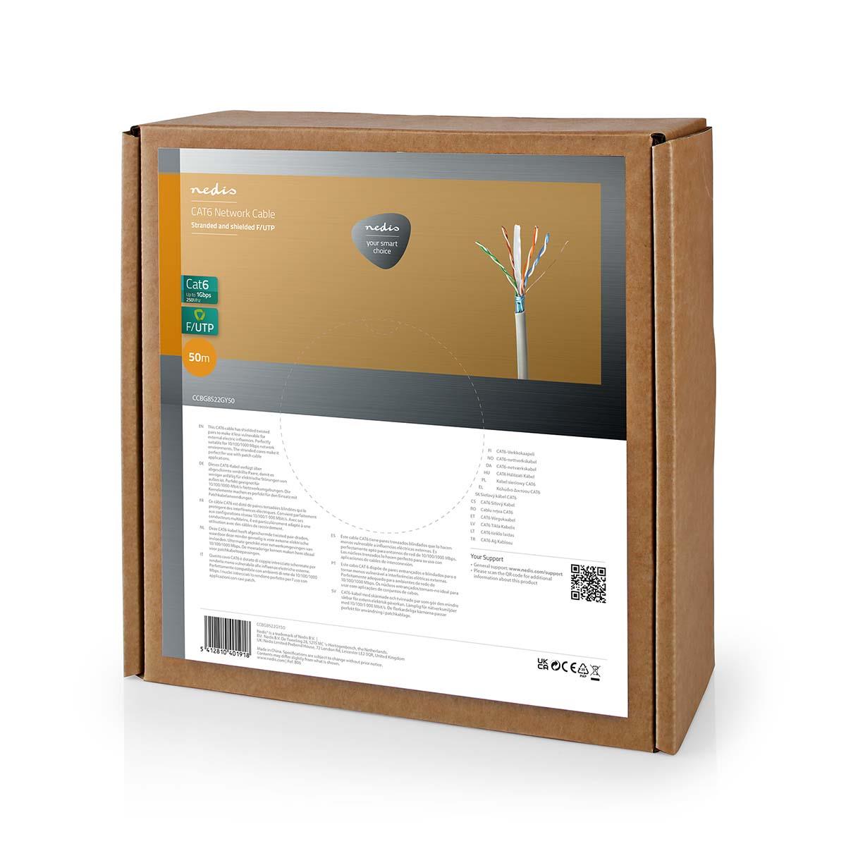 Nedis Network Cable Roll | CAT6 | Stranded | F/UTP | CCA | 50.0 m | Indoor | Round | PVC | Grey | Pull Box