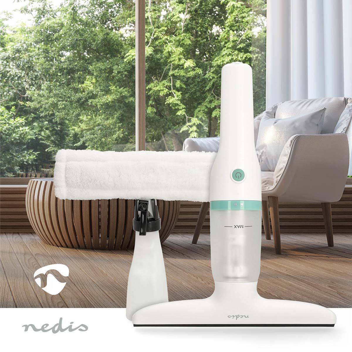Nedis Window Vacuum Cleaner | 12 W | 1200 Pa | Capacity dirty water tank: 60 ml | Removable dirty water tank | Green / White