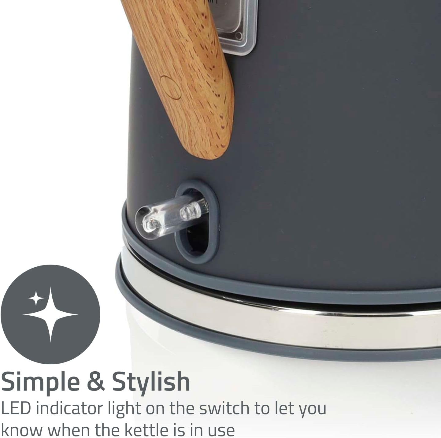 Nedis 1.7L Soft Touch Jug Kettle with Wood Effect Handle, Overheat Protection, Removeable Filter, 2.2KW - Grey