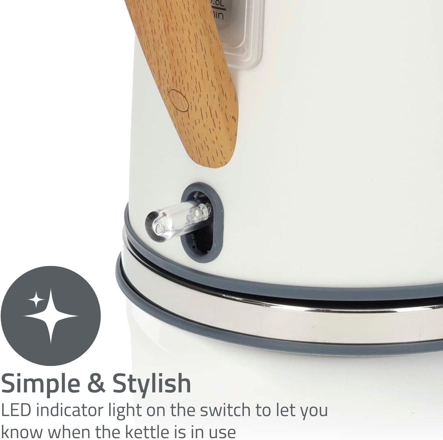 Nedis 1.7L Soft Touch Jug Kettle with Wood Effect Handle, Overheat Protection, Removeable Filter, 2.2KW - Matte White