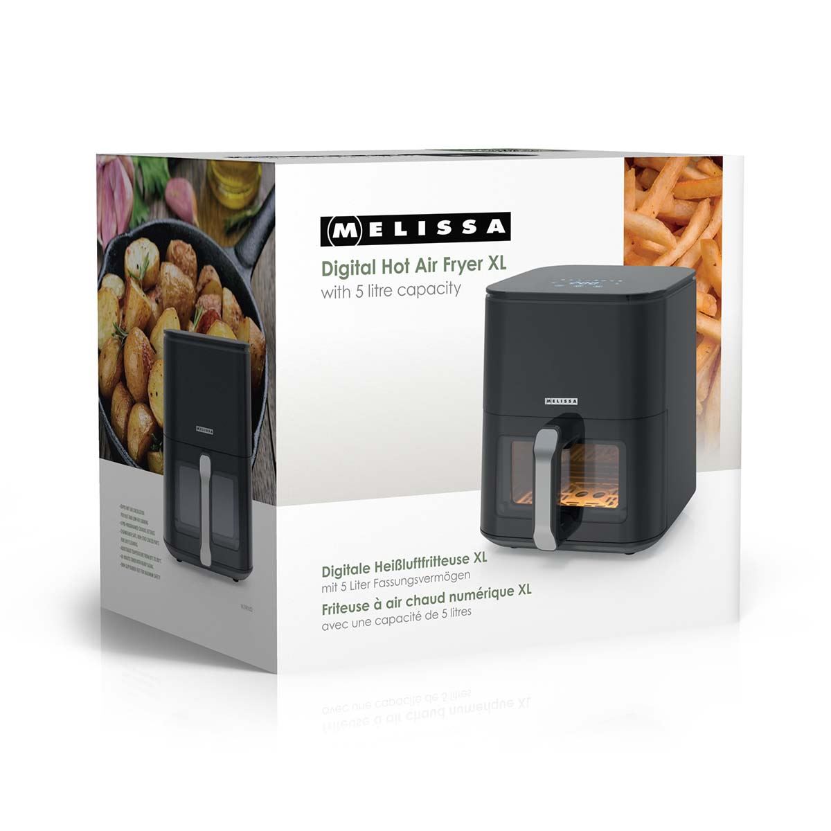 MELISSA Digital Hot Air Fryer XL | 5 l | 60-min Timer | 8 Presets | Viewing window | Black