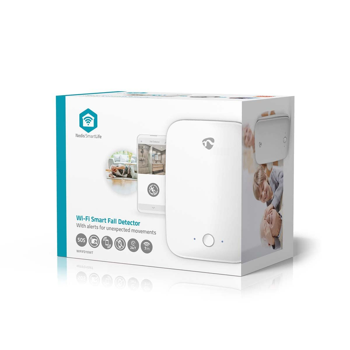 Nedis Smart Wi-Fi Fall Detector, Contactless Home Care Assistant for Senior Safety, Alerts for Falls, Wandering & Inactivity, Privacy Friendly, USB Powered, Compatible with Nedis Smartlife